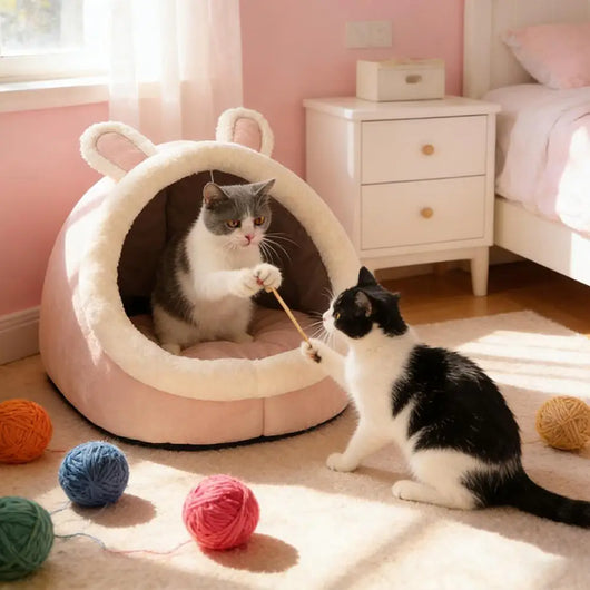 Self-Warming Pet Tent Cave Bed for Cats & Small Dogs – Cozy Foldable Sleeping Bed with Removable Washable Cover