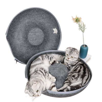 Interactive Donut Cat Bed & Tunnel – Felt Cat House Toy