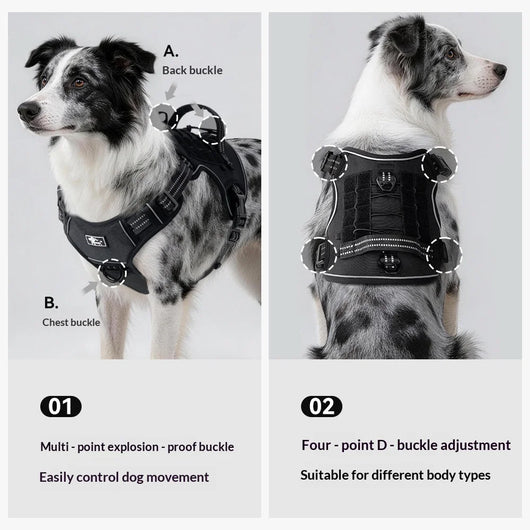 Tactical No-Pull Dog Harness for Medium Large Dogs Reflective Adjustable Outdoor Dog Vest Durable Training Harness