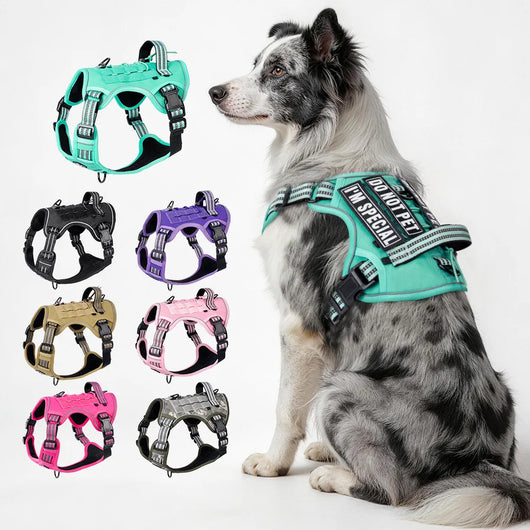 Tactical No-Pull Dog Harness for Medium Large Dogs Reflective Adjustable Outdoor Dog Vest Durable Training Harness