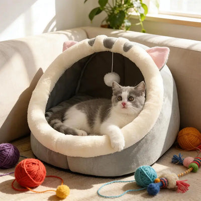 Self-Warming Pet Tent Cave Bed for Cats & Small Dogs – Cozy Foldable Sleeping Bed with Removable Washable Cover
